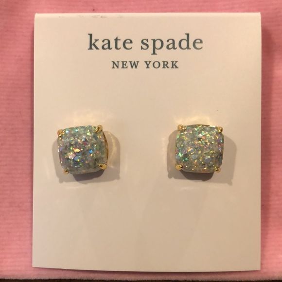 KATE SPADE Opal Glitter Cushion Cut Gold Tone Earrings - Picture 3 of 5